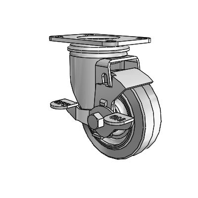 Encore Dolly Top Plate Swivel Zinc Caster with 3.5 x 1.25 Grey on Grey Thermoplastic Rubber Wheel and Top Lock Brake
