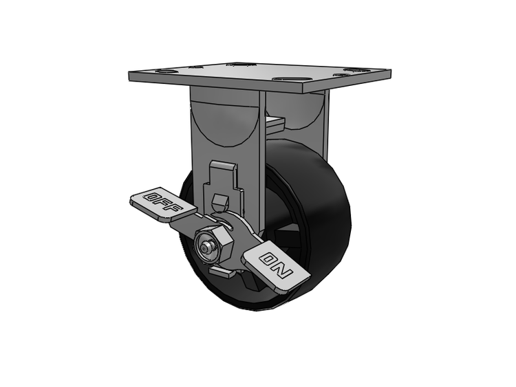 E-line Rigid Caster with 4 x 2 Polypropylene HD Wheel and Tread Lock Brake