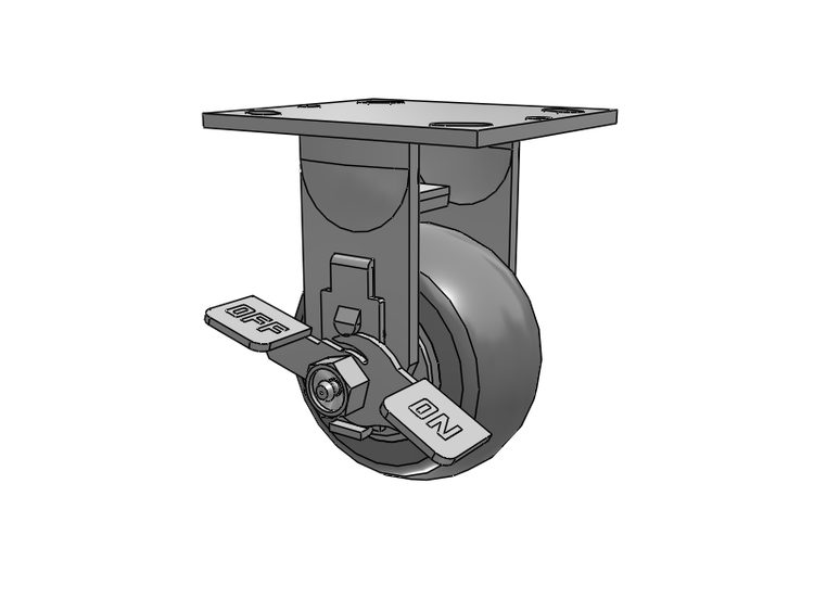 E-line Rigid Caster with 4 x 2 Thermo-Rubber (Donut) Wheel and Tread Lock Brake
