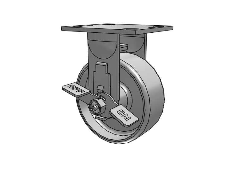 E-line Rigid Caster with 5 x 2 Cast Iron Wheel and Tread Lock Brake