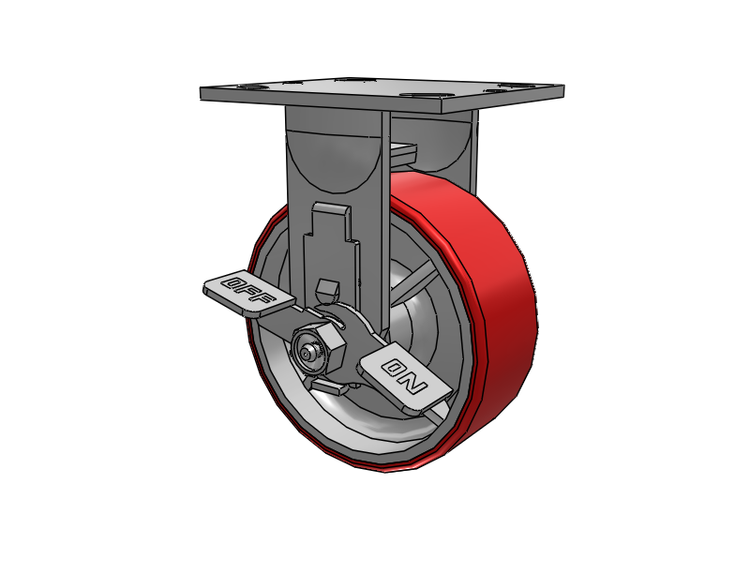 E-line Rigid Caster with 5 x 2 Mold-on Poly Wheel and Tread Lock Brake