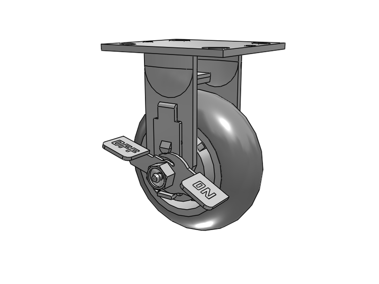 E-line Rigid Caster with 5 x 2 Thermo-Rubber (Donut) Wheel and Tread Lock Brake
