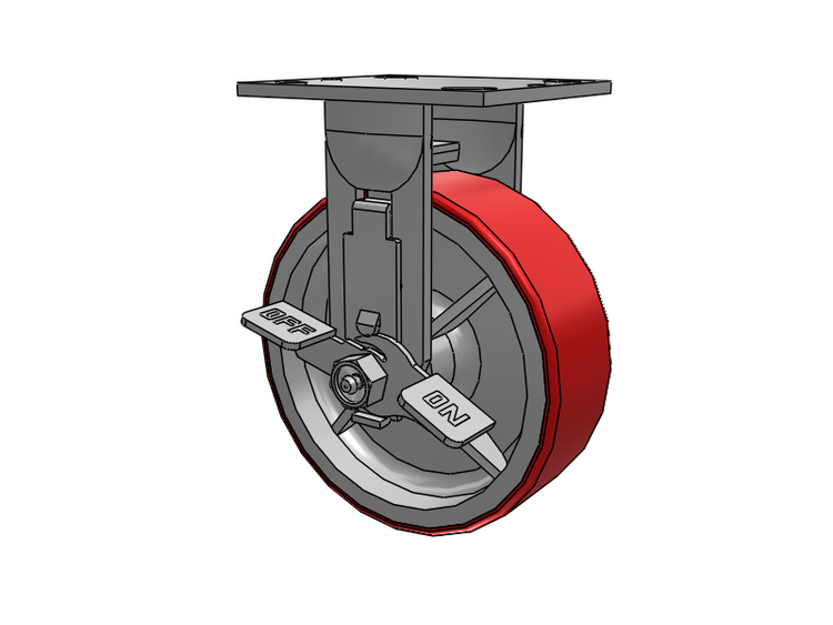 E-line Rigid Caster with 6 x 2 Mold-on Poly Wheel and Tread Lock Brake