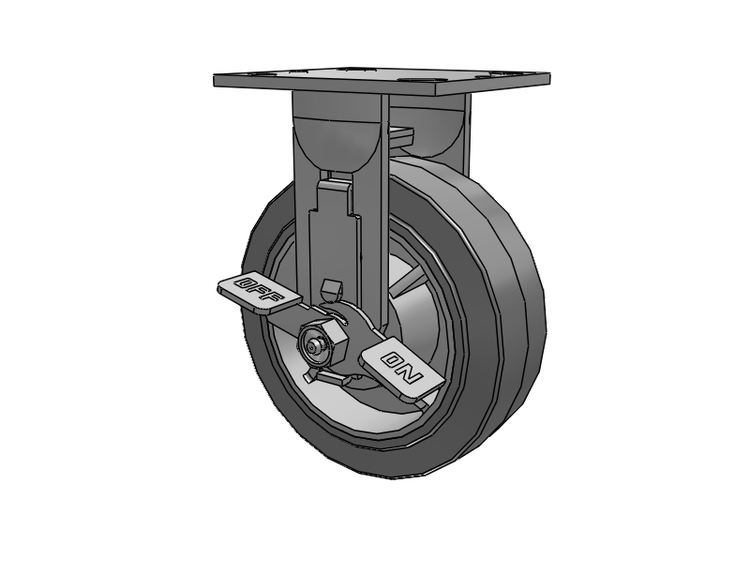 E-line Rigid Caster with 6 x 2 Thermo-Rubber (Flat) Wheel and Tread Lock Brake