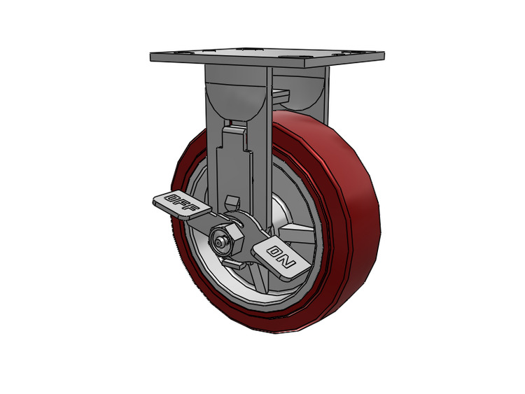 E-line Rigid Caster with 6 x 2 Thermo-Urethane (Maroon/Grey) Wheel and Tread Lock Brake