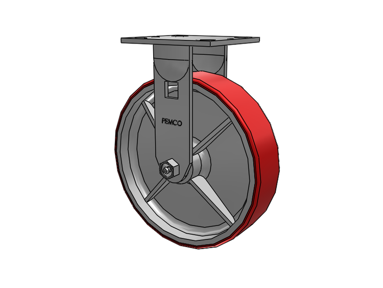 E-line Rigid Caster with 8 x 2 Mold-on Poly Wheel