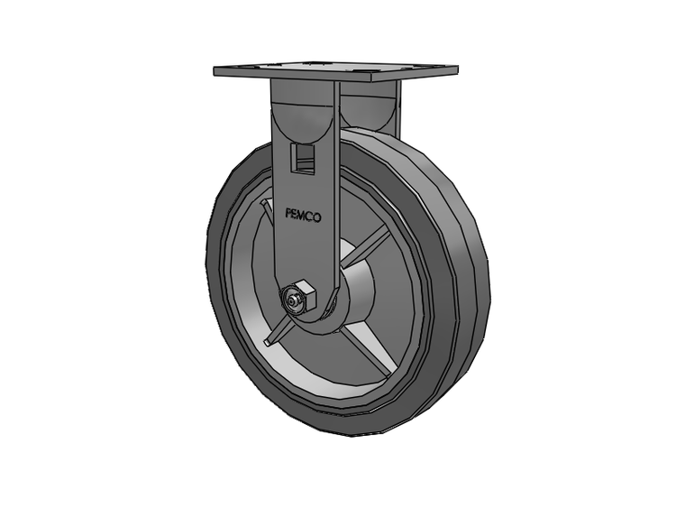 E-line Rigid Caster with 8 x 2 Thermo-Rubber (Flat) Wheel