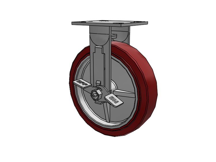E-line Rigid Caster with 8 x 2 Thermo-Urethane (Maroon/Grey) Wheel and Tread Lock Brake