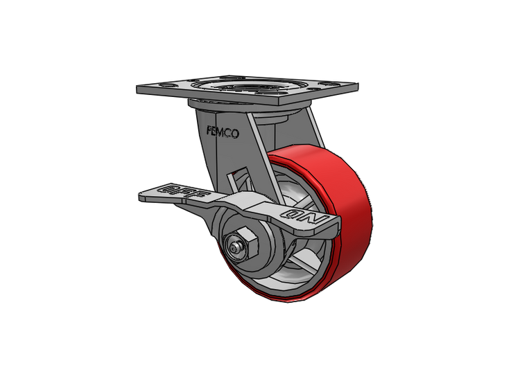 E-line Swivel Caster with 4 x 2 Mold-on Poly Wheel and 5-Inch Cam Brake