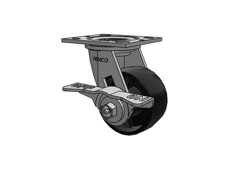 E-line Swivel Caster with 4 x 2 Polypropylene HD Wheel and 5-Inch Cam Brake