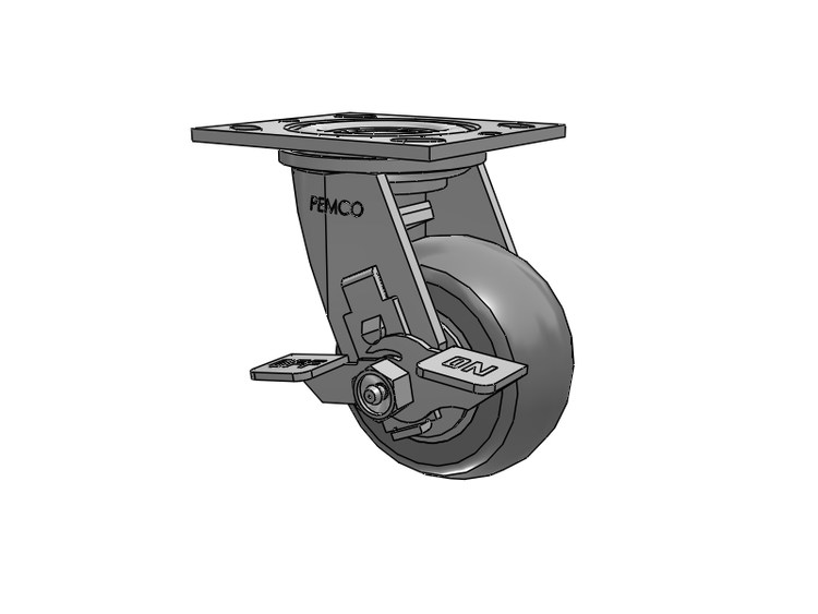 E-line Swivel Caster with 4 x 2 Thermo-Rubber (Donut) Wheel and Tread Lock Brake