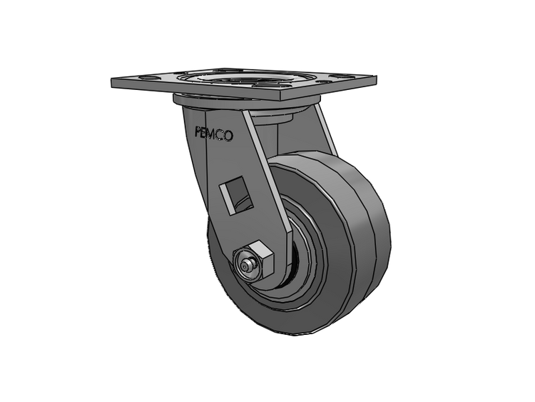 E-line Swivel Caster with 4 x 2 Thermo-Rubber (Flat) Wheel