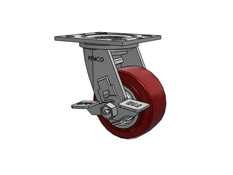 E-line Swivel Caster with 4 x 2 Thermo-Urethane (Maroon/Grey) Wheel and Tread Lock Brake