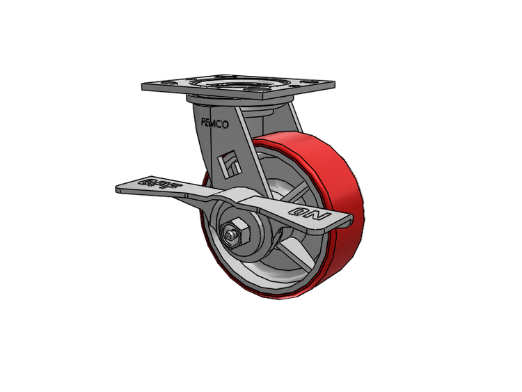 E-line Swivel Caster with 5 x 2 Mold-on Poly Wheel and 7 in Cam Brake