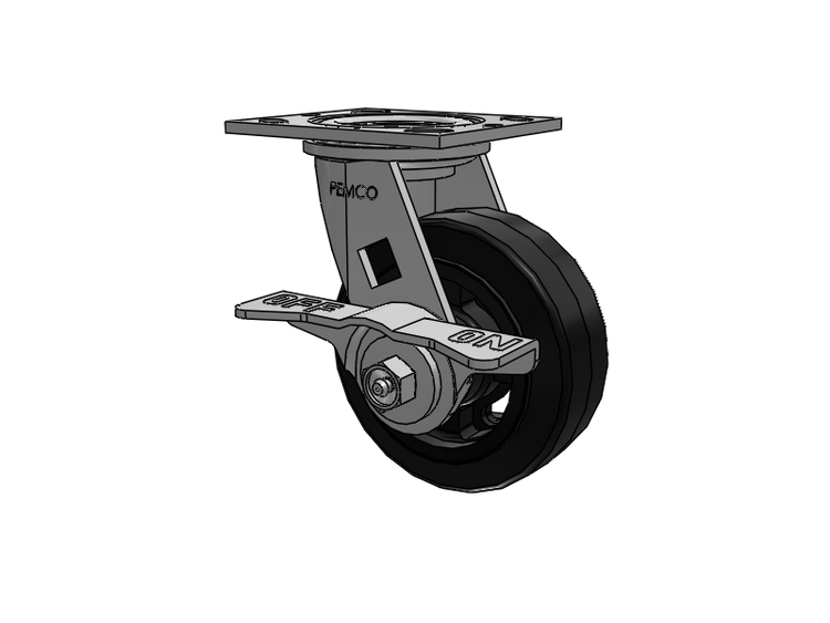 E-line Swivel Caster with 5 x 2 Moldon Rubber Wheel and 5-Inch Cam Brake