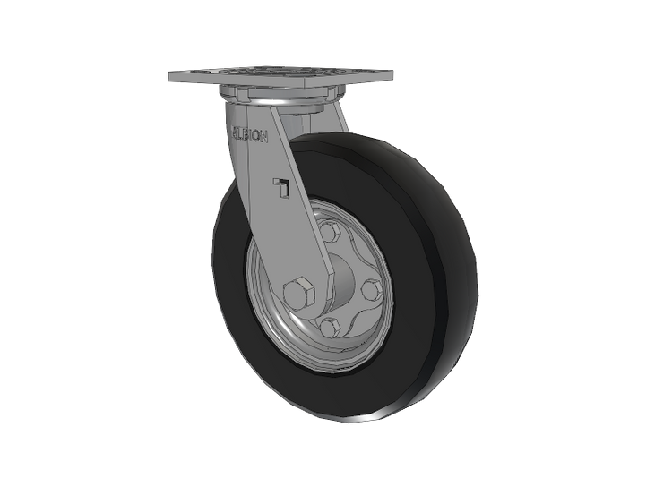16 Series Top Plate Swivel Caster with 8 x 2 Black Tread on Zinc-plated Hub SZ - Semi-Pneumatic Monoprene (Black) Wheel
