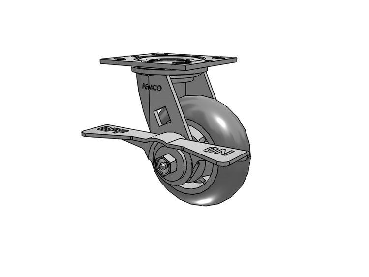 E-line Swivel Caster with 5 x 2 Thermo-Rubber (Donut) Wheel and 7 in Cam Brake