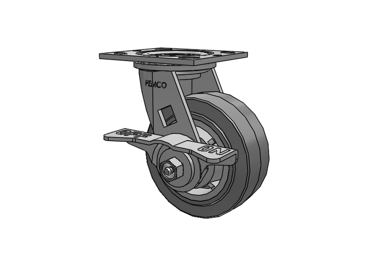 E-line Swivel Caster with 5 x 2 Thermo-Rubber (Flat) Wheel and 5-Inch Cam Brake