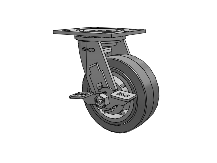 E-line Swivel Caster with 5 x 2 Thermo-Rubber (Flat) Wheel and Tread Lock Brake