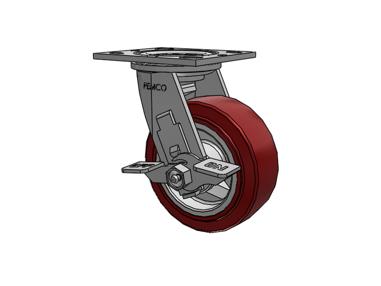E-line Swivel Caster with 5 x 2 Thermo-Urethane (Maroon/Grey) Wheel and Tread Lock Brake