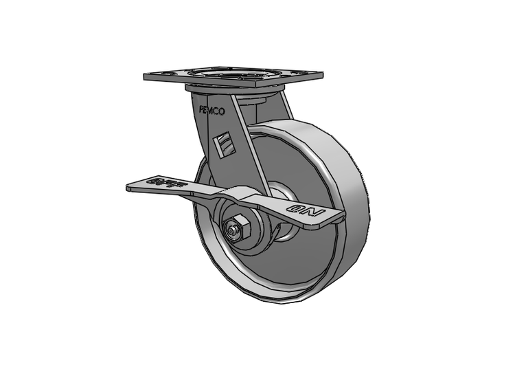 E-line Swivel Caster with 6 x 2 Cast Iron Wheel and 7 in Cam Brake
