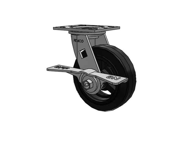 E-line Swivel Caster with 6 x 2 Moldon Rubber Wheel and 7 in Cam Brake