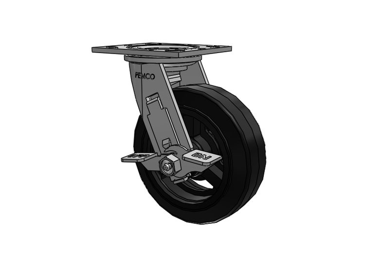 E-line Swivel Caster with 6 x 2 Moldon Rubber Wheel and Tread Lock Brake