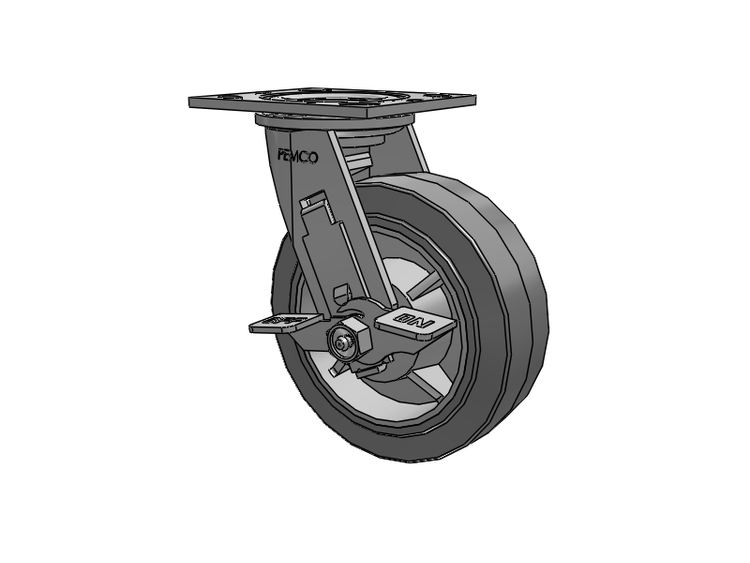 E-line Swivel Caster with 6 x 2 Thermo-Rubber (Flat) Wheel and Tread Lock Brake