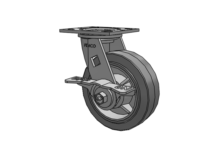 E-line Swivel Caster with 6 x 2 Thermo-Rubber (Flat) Wheel and 5-Inch Cam Brake