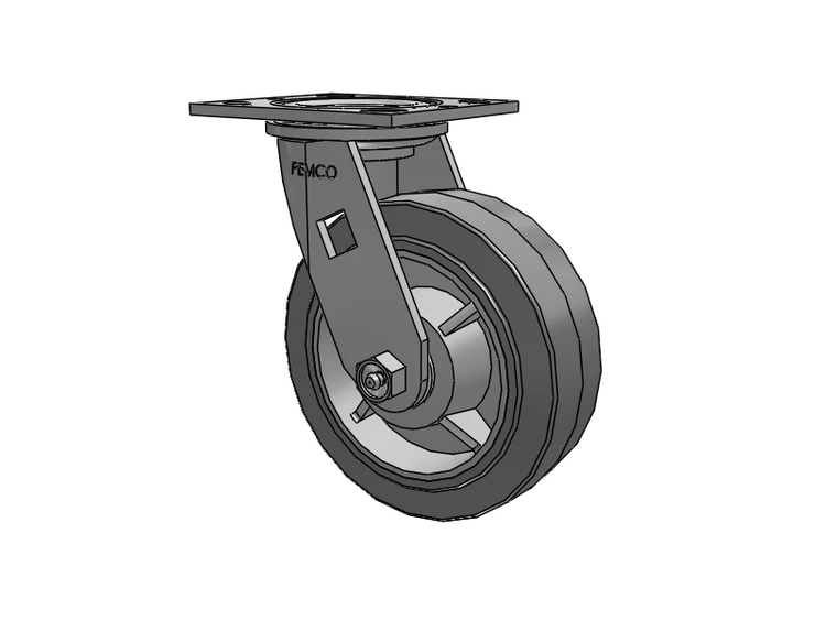 E-line Swivel Caster with 6 x 2 Thermo-Rubber (Flat) Wheel