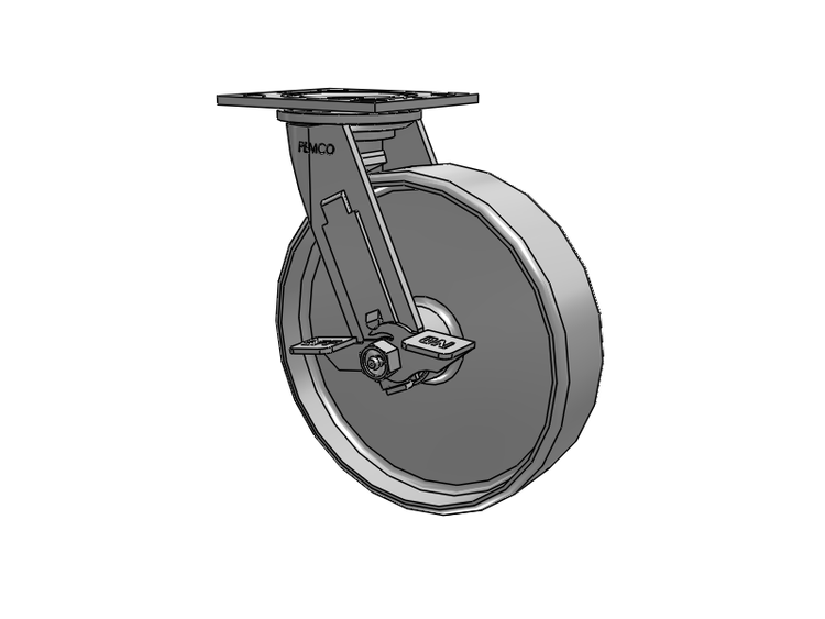 E-line Swivel Caster with 8 x 2 Cast Iron Wheel and Tread Lock Brake