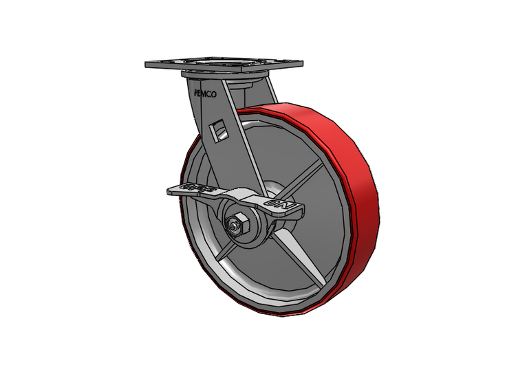 E-line Swivel Caster with 8 x 2 Mold-on Poly Wheel and 5-Inch Cam Brake