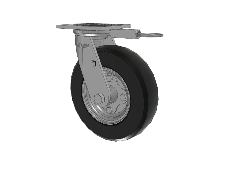 16 Series Top Plate Swivel Caster with 8 x 2 Black Tread on Zinc-plated Hub SZ - Semi-Pneumatic Monoprene (Black) Wheel