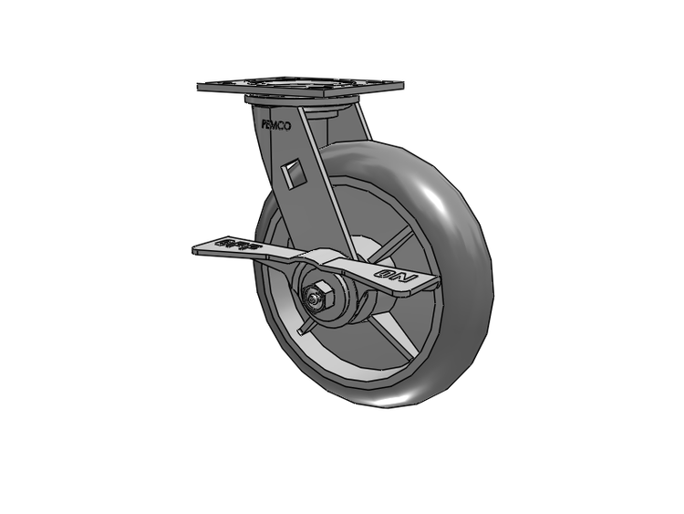E-line Swivel Caster with 8 x 2 Thermo-Rubber (Donut) Wheel and 7 in Cam Brake