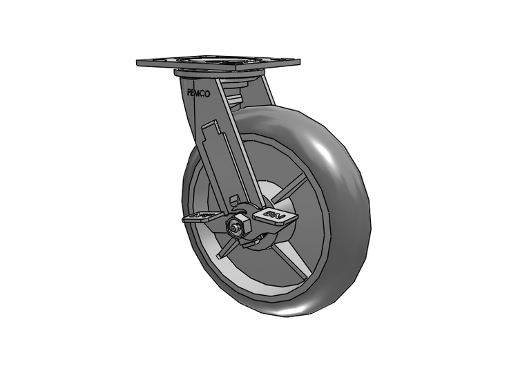 E-line Swivel Caster with 8 x 2 Thermo-Rubber (Donut) Wheel and Tread Lock Brake