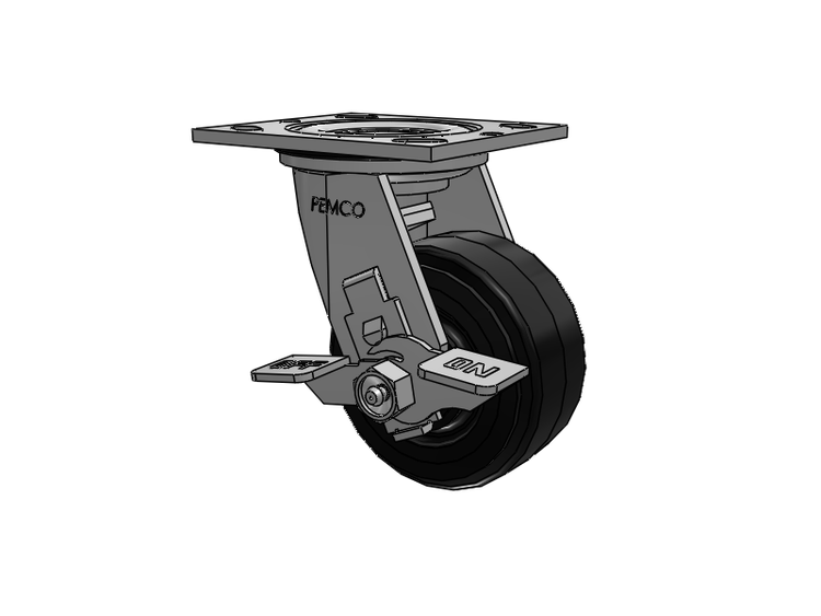 E-line Sealed Swivel Caster with 4 x 2 Moldon Rubber Wheel and Tread Lock Brake