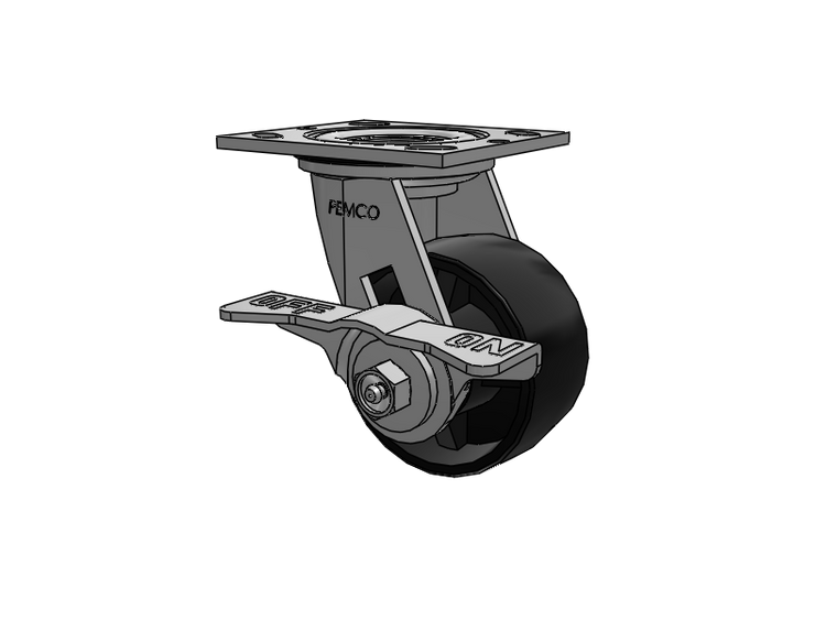 E-line Sealed Swivel Caster with 4 x 2 Polypropylene HD Wheel and 5-Inch Cam Brake