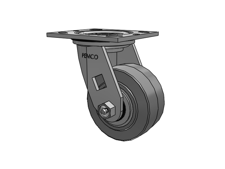 E-line Sealed Swivel Caster with 4 x 2 Thermo-Rubber (Flat) Wheel