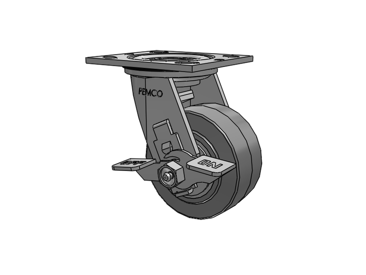 E-line Sealed Swivel Caster with 4 x 2 Thermo-Rubber (Flat) Wheel and Tread Lock Brake