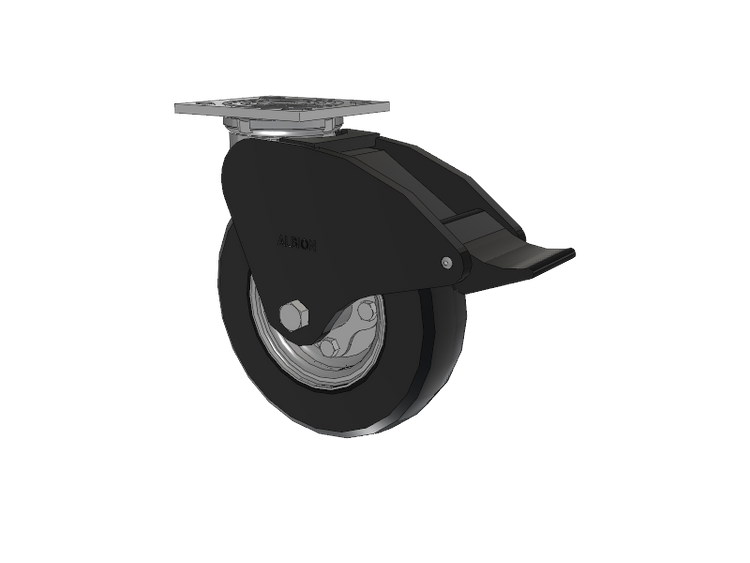 16 Series Top Plate Swivel Caster with 8 x 2 Black Tread on Zinc-plated Hub SZ - Semi-Pneumatic Monoprene (Black) Wheel and Total Lock Brake
