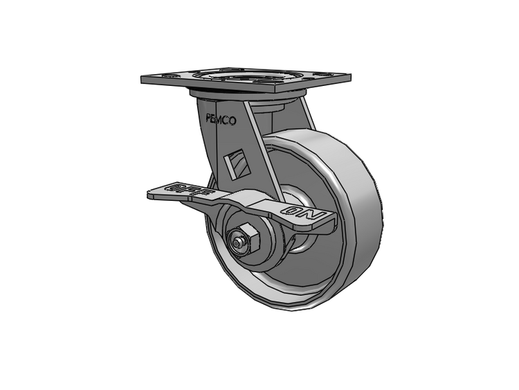 E-line Sealed Swivel Caster with 5 x 2 Cast Iron Wheel and 5-Inch Cam Brake