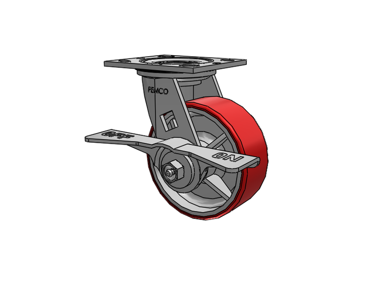 E-line Sealed Swivel Caster with 5 x 2 Mold-on Poly Wheel and 7 in Cam Brake