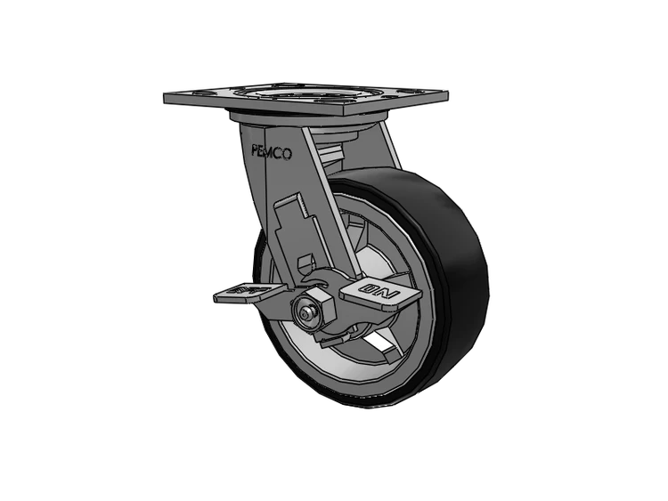 E-line Sealed Swivel Caster with 5 x 2 PolyKat Thermo-Urethane Wheel and Tread Lock Brake