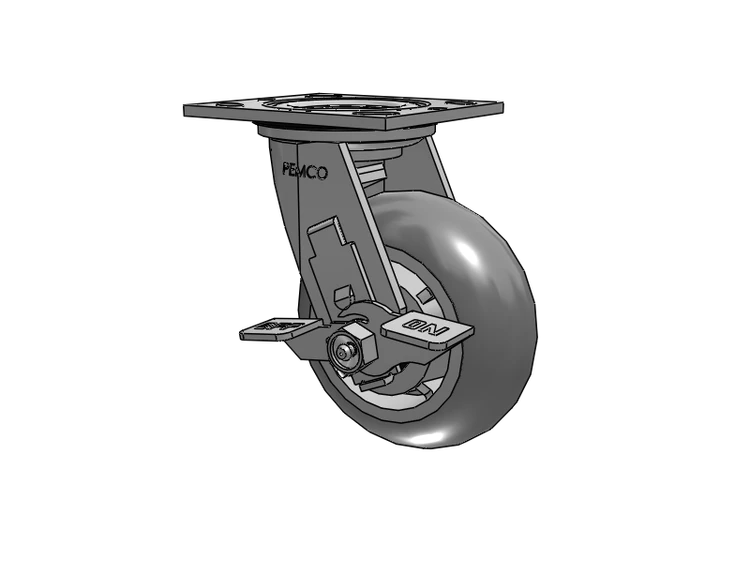 E-line Sealed Swivel Caster with 5 x 2 Thermo-Rubber (Donut) Wheel and Tread Lock Brake