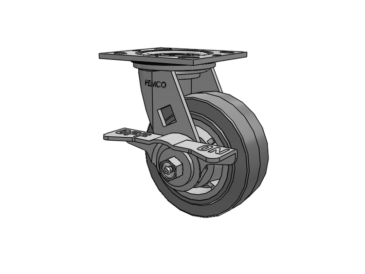 E-line Sealed Swivel Caster with 5 x 2 Thermo-Rubber (Flat) Wheel and 5-Inch Cam Brake