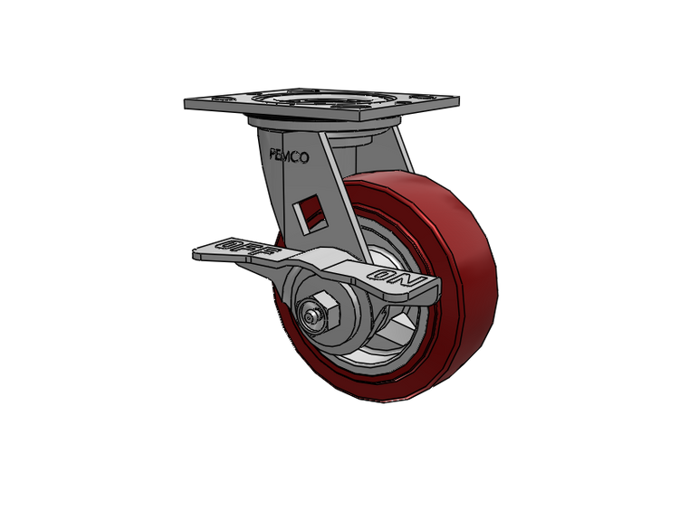 E-line Sealed Swivel Caster with 5 x 2 Thermo-Urethane (Maroon/Grey) Wheel and 5-Inch Cam Brake