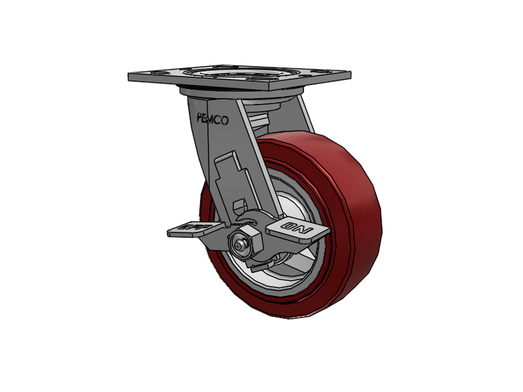 E-line Sealed Swivel Caster with 5 x 2 Thermo-Urethane (Maroon/Grey) Wheel and Tread Lock Brake