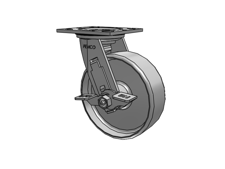 E-line Sealed Swivel Caster with 6 x 2 Cast Iron Wheel and Tread Lock Brake