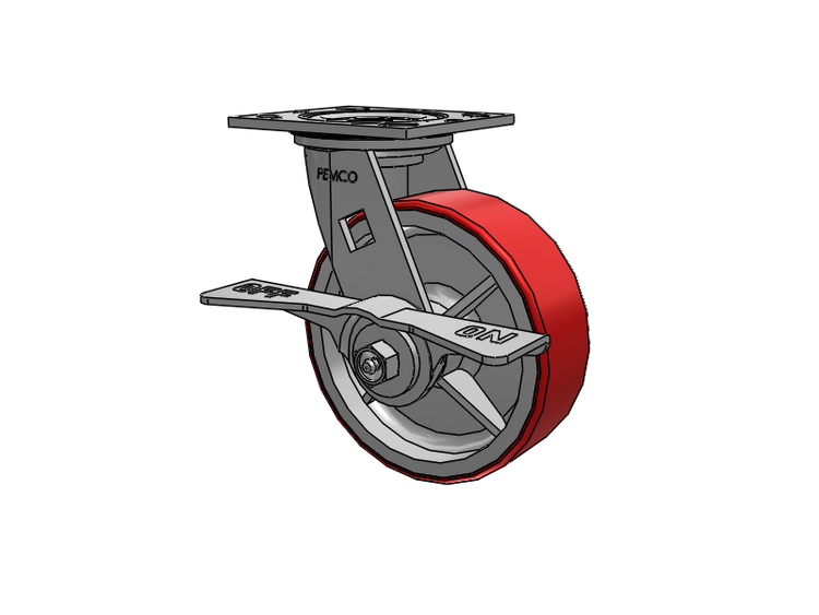 E-line Sealed Swivel Caster with 6 x 2 Mold-on Poly Wheel and 7 in Cam Brake