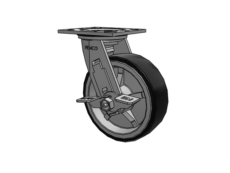 E-line Sealed Swivel Caster with 6 x 2 PolyKat Thermo-Urethane Wheel and Tread Lock Brake